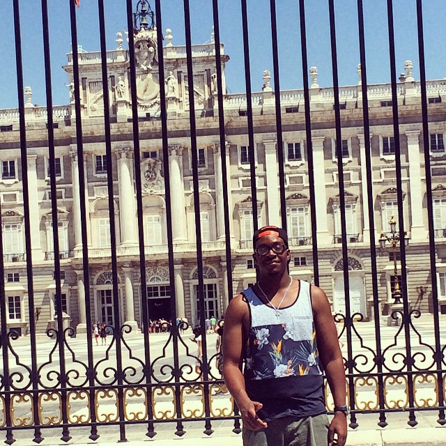 A student abroad visiting a monument.