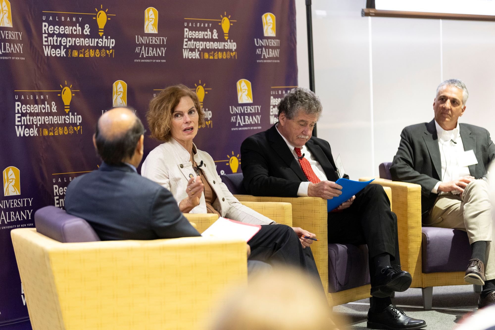 UAlbany R&E Week panelists discuss the state of AI in the Capital Region during R&E Week in October, 2024 at ETEC.