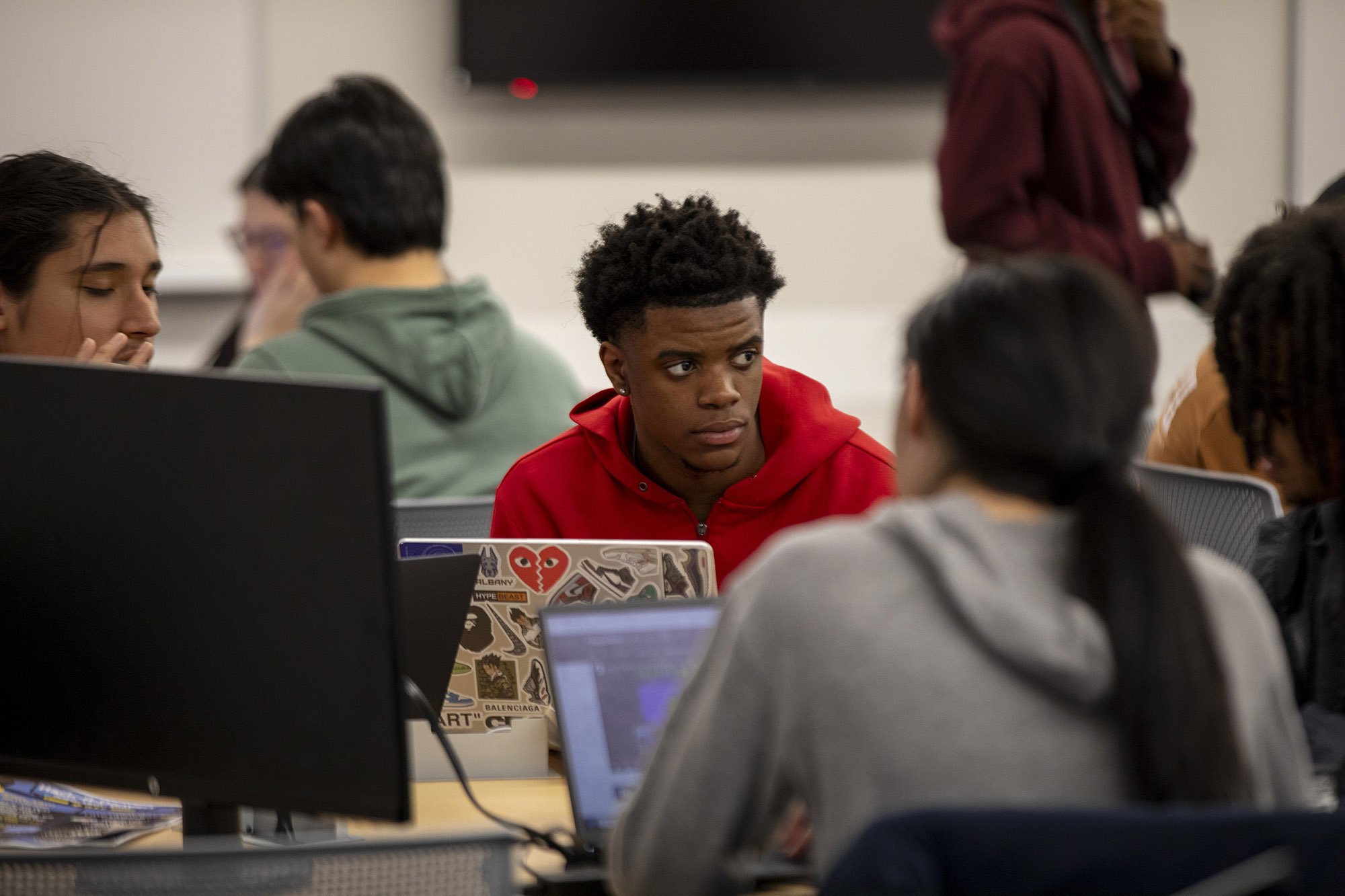 UAlbany students host the University's first-ever hackathon at the ETEC building on April 13, 2024.